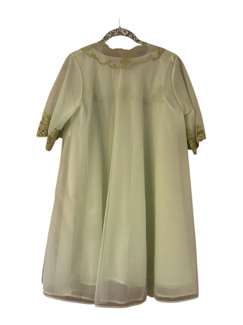 Vintage 60s Sheer Nylon Peignoir Robe and Sleeveless Nightgown Mint Pistachio - Picture 2 of 8